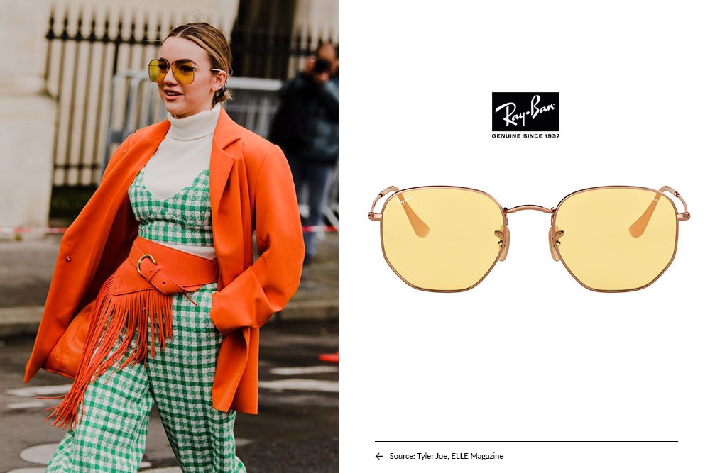 Hottest eyewear trends 2020 - Candy Coloured lenses, Ray Ban Hexagonal sunglasses, eyerim blog